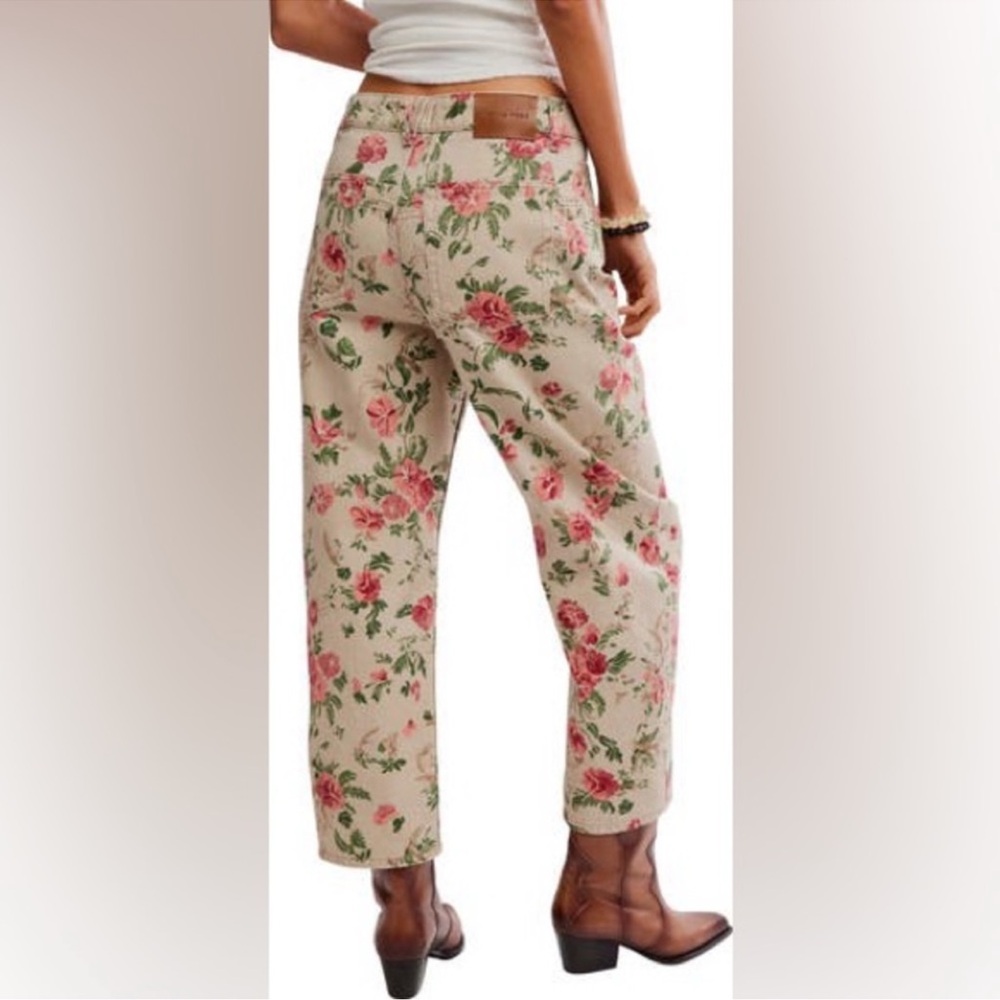 Rare We the Free People Deep Trance Floral Wallpaper Barrel Wide Leg Jeans - Picture 3 of 6